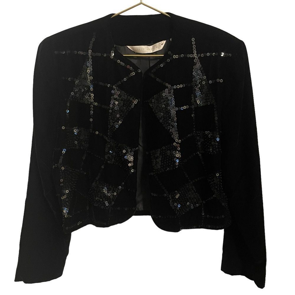 Vintage Brett‎ Harrison Black Velvet Sequin Cropped Jacket Size 6